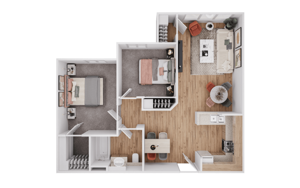2 BR, 1 BA Floorplan